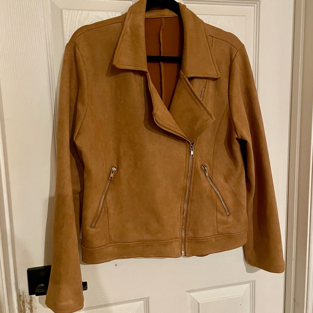 Tan Faux Suede Moto Jacket